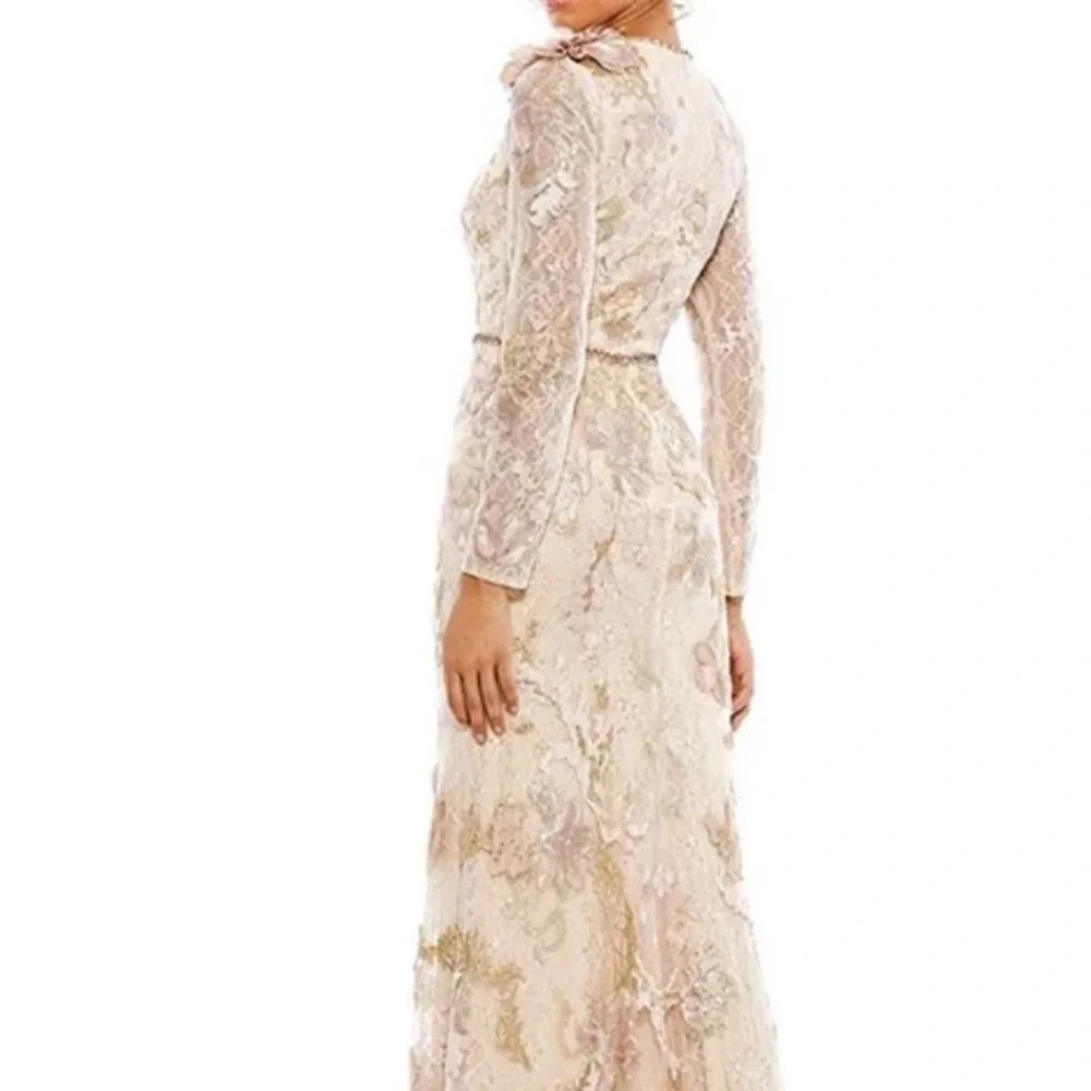 Mac Duggal Lace Embroidered Maxi Gown in Blush and Gold. Mother of the Bride - Picture 5 of 13